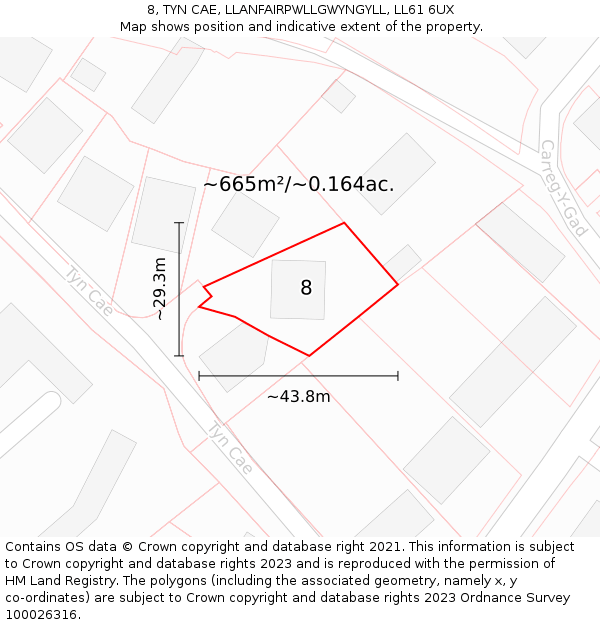 8, TYN CAE, LLANFAIRPWLLGWYNGYLL, LL61 6UX: Plot and title map