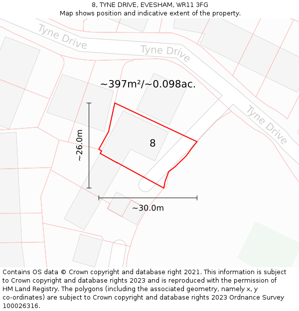 8, TYNE DRIVE, EVESHAM, WR11 3FG: Plot and title map