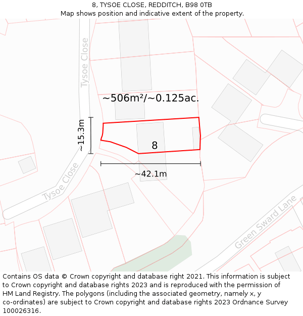 8, TYSOE CLOSE, REDDITCH, B98 0TB: Plot and title map