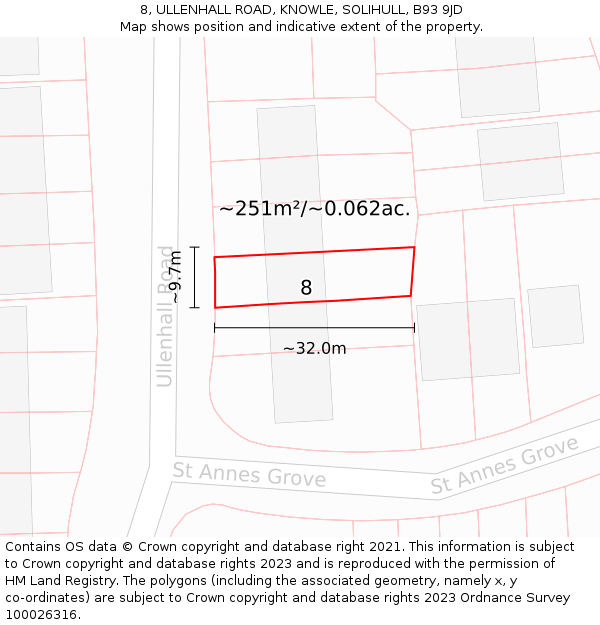 8, ULLENHALL ROAD, KNOWLE, SOLIHULL, B93 9JD: Plot and title map