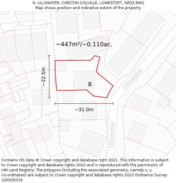 8, ULLSWATER, CARLTON COLVILLE, LOWESTOFT, NR33 8WG: Plot and title map