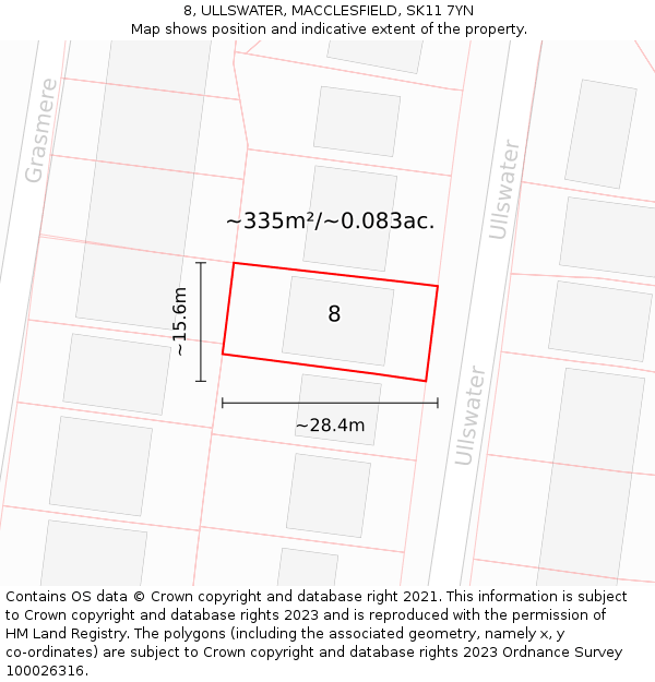 8, ULLSWATER, MACCLESFIELD, SK11 7YN: Plot and title map