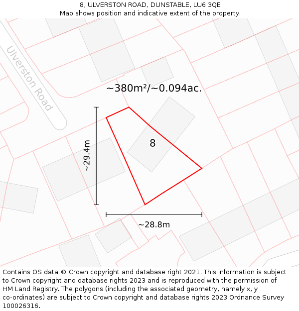 8, ULVERSTON ROAD, DUNSTABLE, LU6 3QE: Plot and title map
