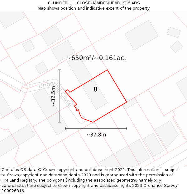 8, UNDERHILL CLOSE, MAIDENHEAD, SL6 4DS: Plot and title map