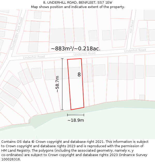 8, UNDERHILL ROAD, BENFLEET, SS7 1EW: Plot and title map