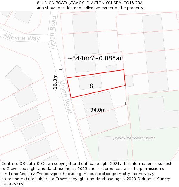 8, UNION ROAD, JAYWICK, CLACTON-ON-SEA, CO15 2RA: Plot and title map