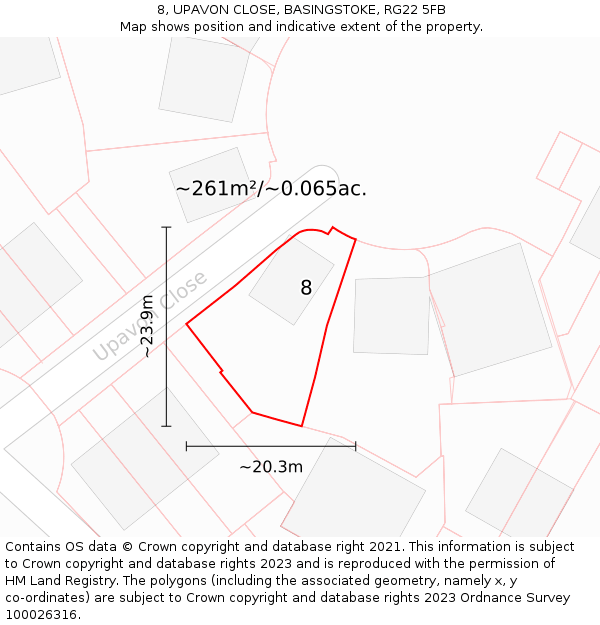 8, UPAVON CLOSE, BASINGSTOKE, RG22 5FB: Plot and title map