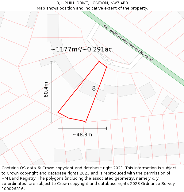 8, UPHILL DRIVE, LONDON, NW7 4RR: Plot and title map