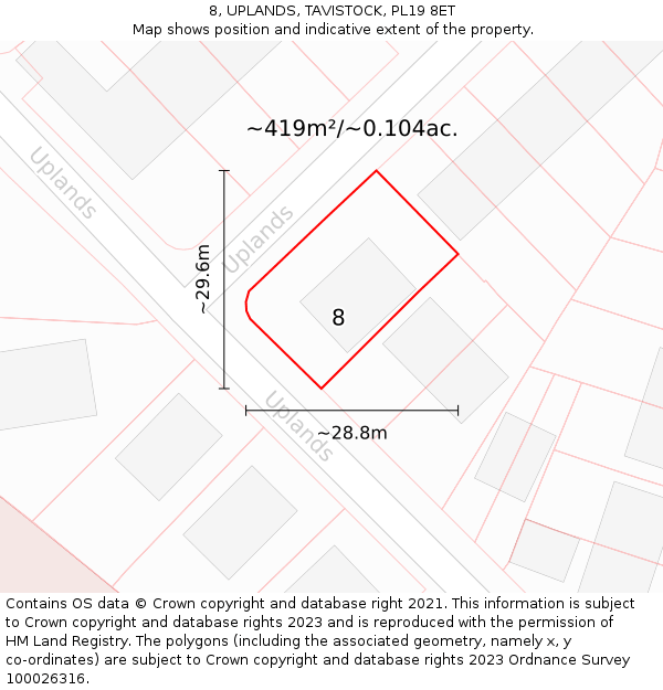 8, UPLANDS, TAVISTOCK, PL19 8ET: Plot and title map