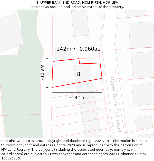 8, UPPER BANK END ROAD, HOLMFIRTH, HD9 1EW: Plot and title map