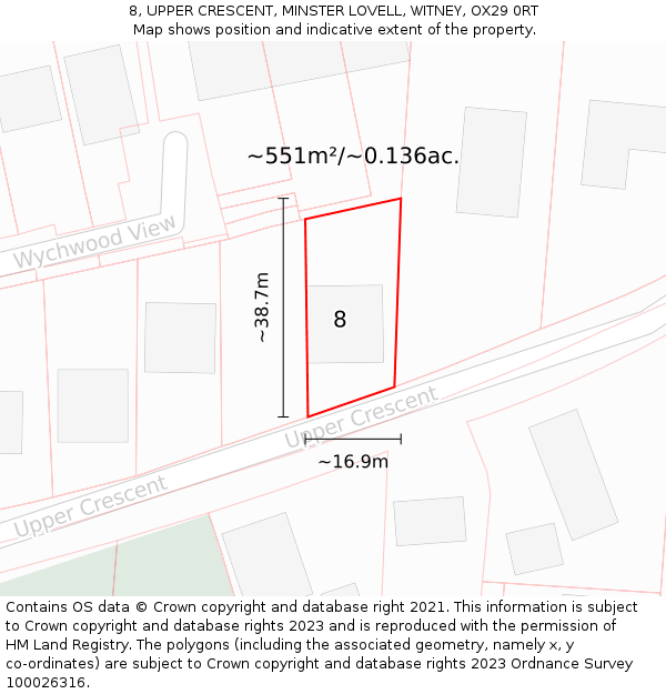 8, UPPER CRESCENT, MINSTER LOVELL, WITNEY, OX29 0RT: Plot and title map