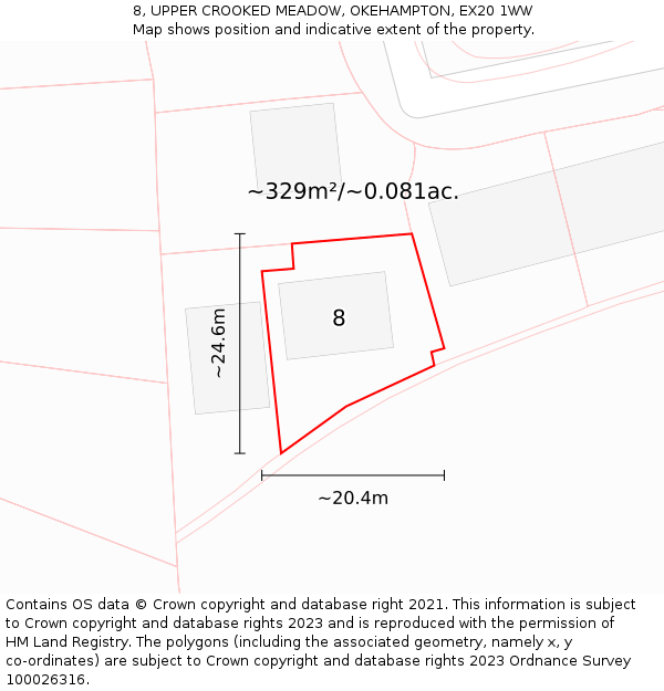 8, UPPER CROOKED MEADOW, OKEHAMPTON, EX20 1WW: Plot and title map