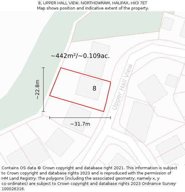 8, UPPER HALL VIEW, NORTHOWRAM, HALIFAX, HX3 7ET: Plot and title map