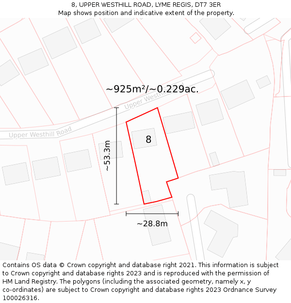 8, UPPER WESTHILL ROAD, LYME REGIS, DT7 3ER: Plot and title map