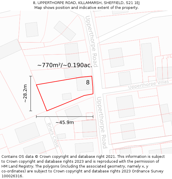8, UPPERTHORPE ROAD, KILLAMARSH, SHEFFIELD, S21 1EJ: Plot and title map