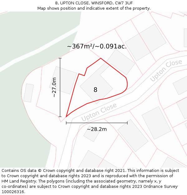 8, UPTON CLOSE, WINSFORD, CW7 3UF: Plot and title map