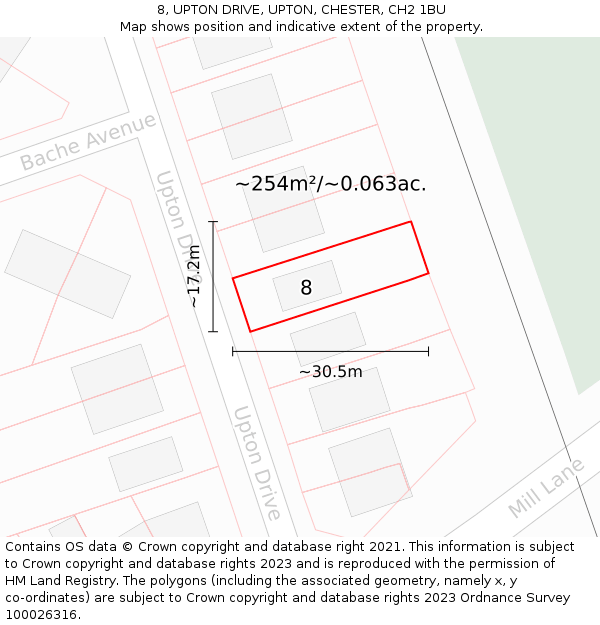 8, UPTON DRIVE, UPTON, CHESTER, CH2 1BU: Plot and title map