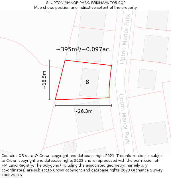 8, UPTON MANOR PARK, BRIXHAM, TQ5 9QP: Plot and title map