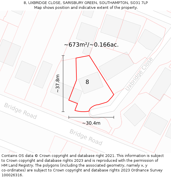 8, UXBRIDGE CLOSE, SARISBURY GREEN, SOUTHAMPTON, SO31 7LP: Plot and title map