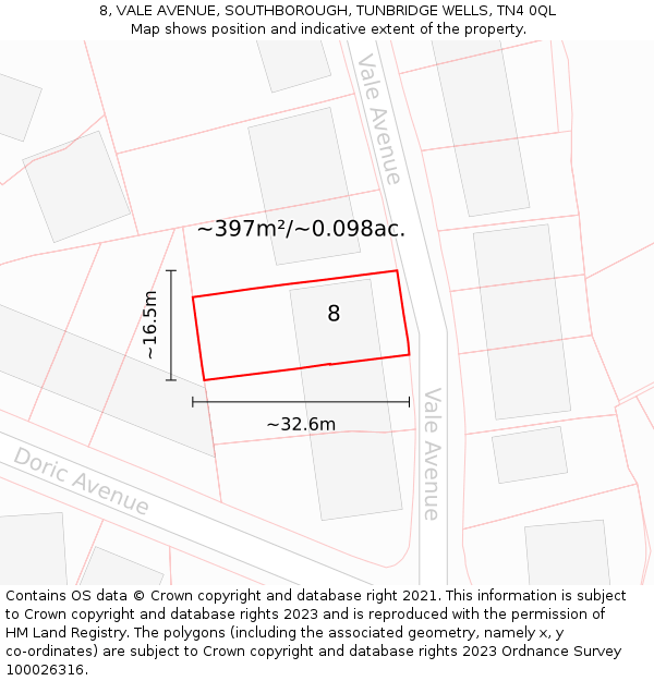 8, VALE AVENUE, SOUTHBOROUGH, TUNBRIDGE WELLS, TN4 0QL: Plot and title map