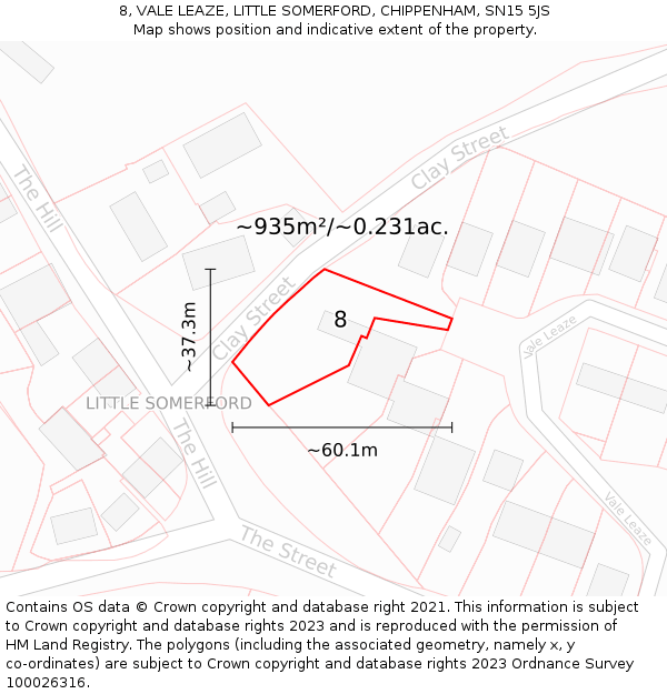 8, VALE LEAZE, LITTLE SOMERFORD, CHIPPENHAM, SN15 5JS: Plot and title map