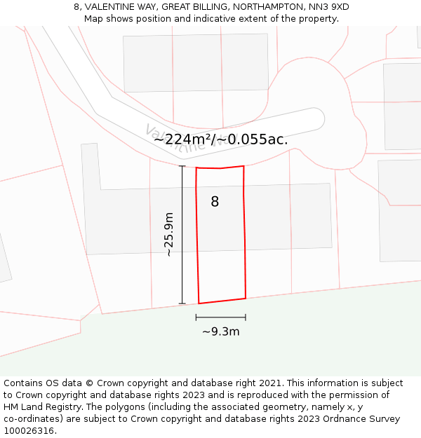 8, VALENTINE WAY, GREAT BILLING, NORTHAMPTON, NN3 9XD: Plot and title map