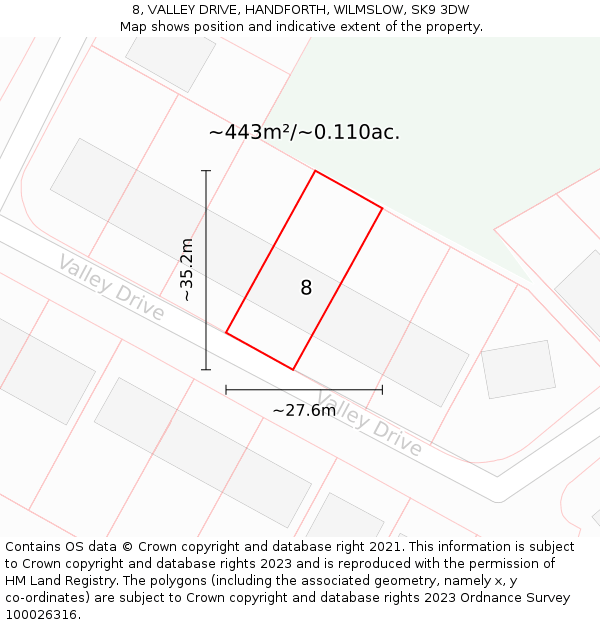 8, VALLEY DRIVE, HANDFORTH, WILMSLOW, SK9 3DW: Plot and title map