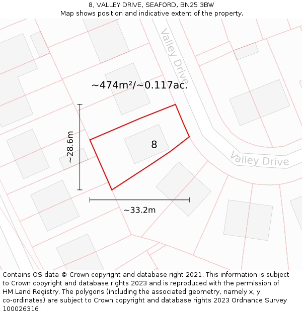 8, VALLEY DRIVE, SEAFORD, BN25 3BW: Plot and title map
