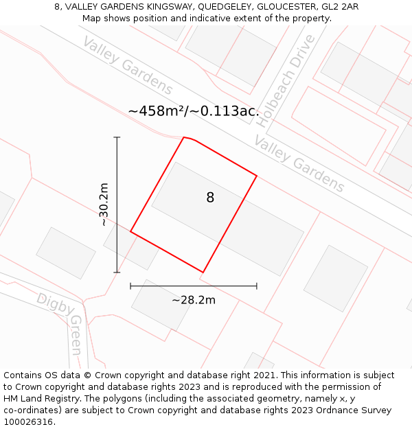 8, VALLEY GARDENS KINGSWAY, QUEDGELEY, GLOUCESTER, GL2 2AR: Plot and title map