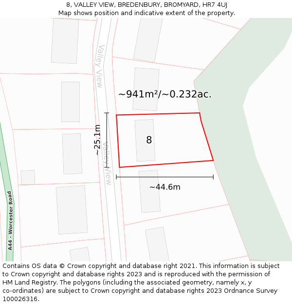 8, VALLEY VIEW, BREDENBURY, BROMYARD, HR7 4UJ: Plot and title map