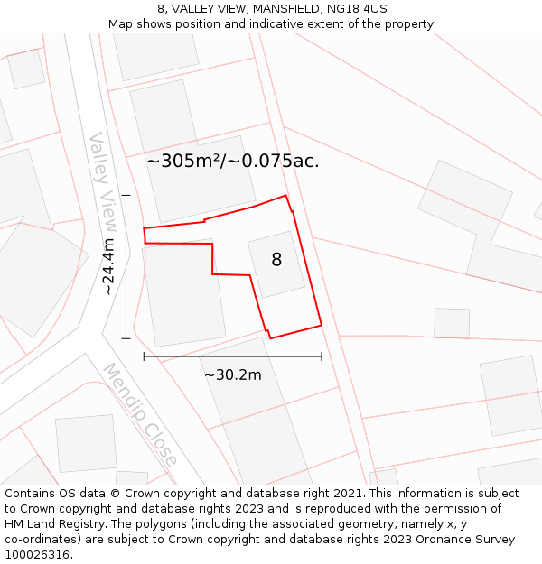 8, VALLEY VIEW, MANSFIELD, NG18 4US: Plot and title map