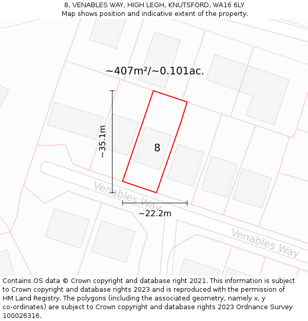 8, VENABLES WAY, HIGH LEGH, KNUTSFORD, WA16 6LY: Plot and title map