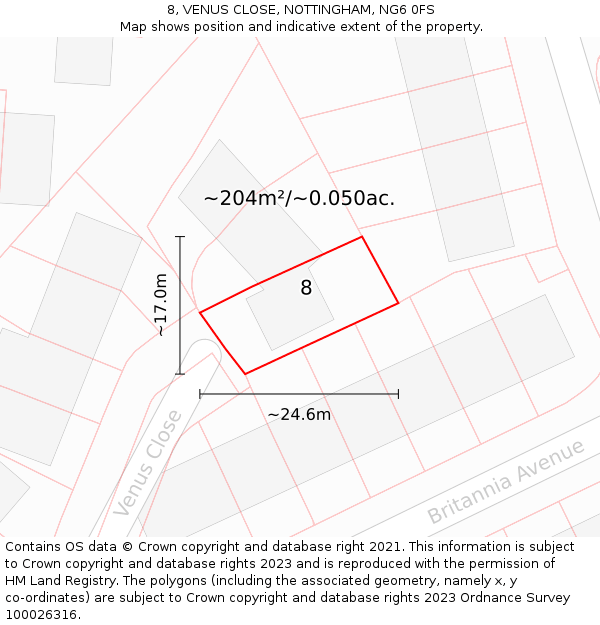 8, VENUS CLOSE, NOTTINGHAM, NG6 0FS: Plot and title map