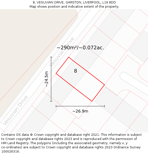 8, VESUVIAN DRIVE, GARSTON, LIVERPOOL, L19 8DD: Plot and title map