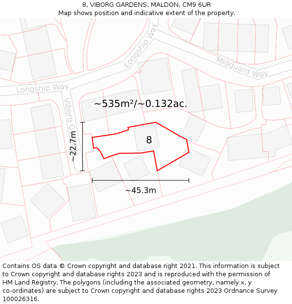 8, VIBORG GARDENS, MALDON, CM9 6UR: Plot and title map