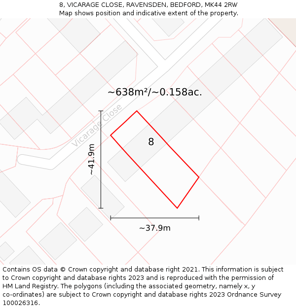 8, VICARAGE CLOSE, RAVENSDEN, BEDFORD, MK44 2RW: Plot and title map