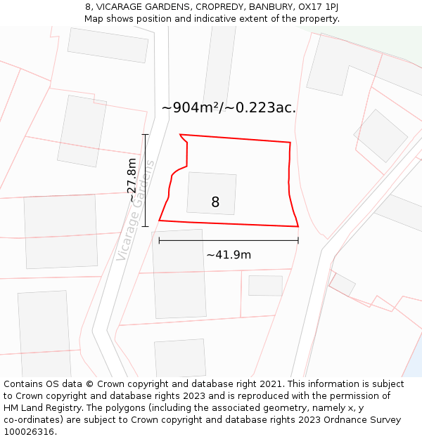 8, VICARAGE GARDENS, CROPREDY, BANBURY, OX17 1PJ: Plot and title map