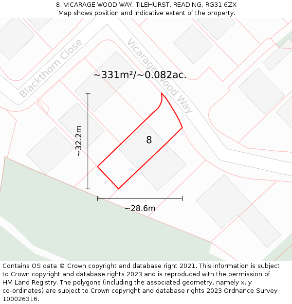 8, VICARAGE WOOD WAY, TILEHURST, READING, RG31 6ZX: Plot and title map