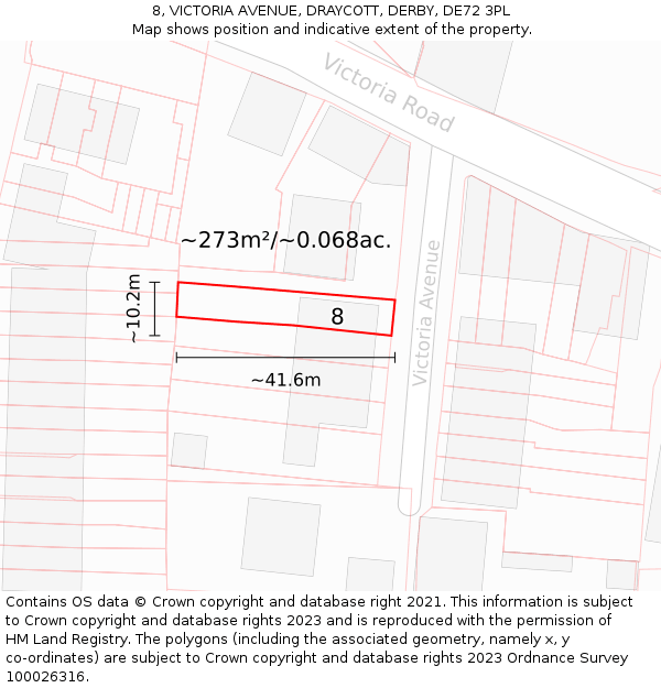 8, VICTORIA AVENUE, DRAYCOTT, DERBY, DE72 3PL: Plot and title map