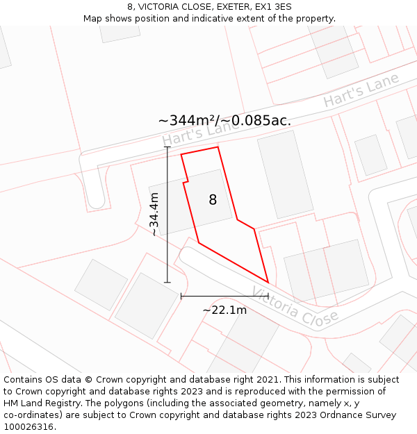 8, VICTORIA CLOSE, EXETER, EX1 3ES: Plot and title map
