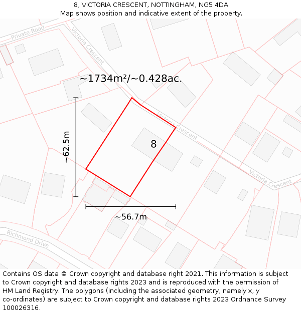 8, VICTORIA CRESCENT, NOTTINGHAM, NG5 4DA: Plot and title map