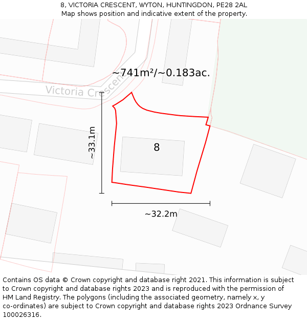 8, VICTORIA CRESCENT, WYTON, HUNTINGDON, PE28 2AL: Plot and title map