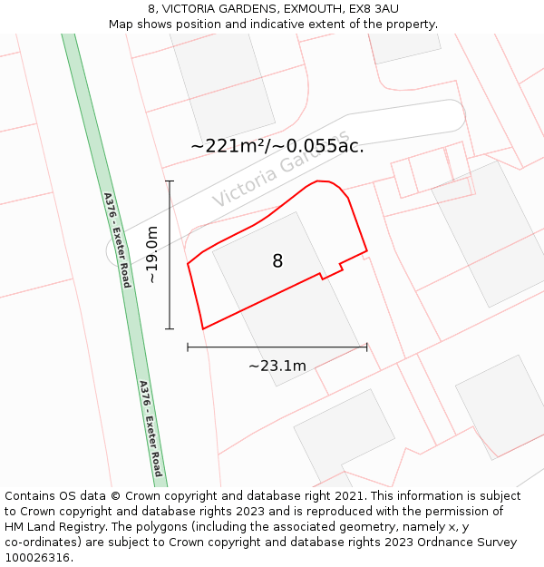 8, VICTORIA GARDENS, EXMOUTH, EX8 3AU: Plot and title map