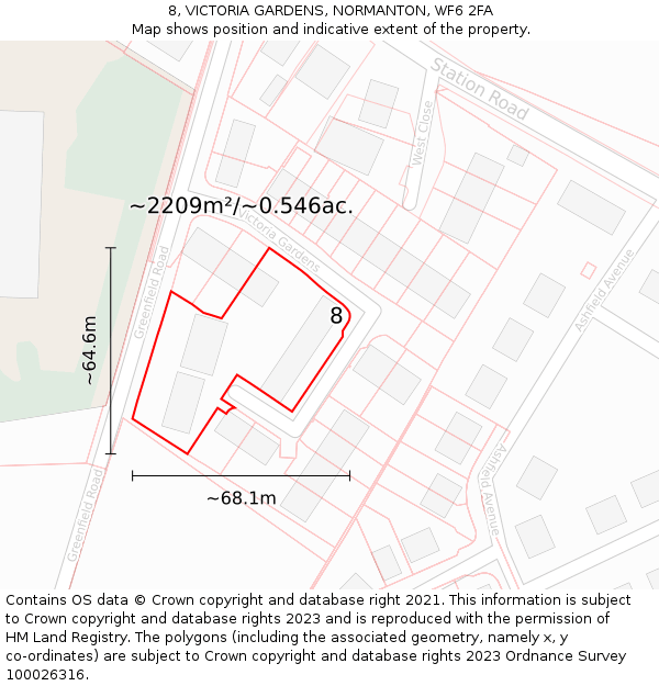 8, VICTORIA GARDENS, NORMANTON, WF6 2FA: Plot and title map