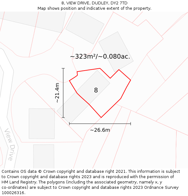 8, VIEW DRIVE, DUDLEY, DY2 7TD: Plot and title map