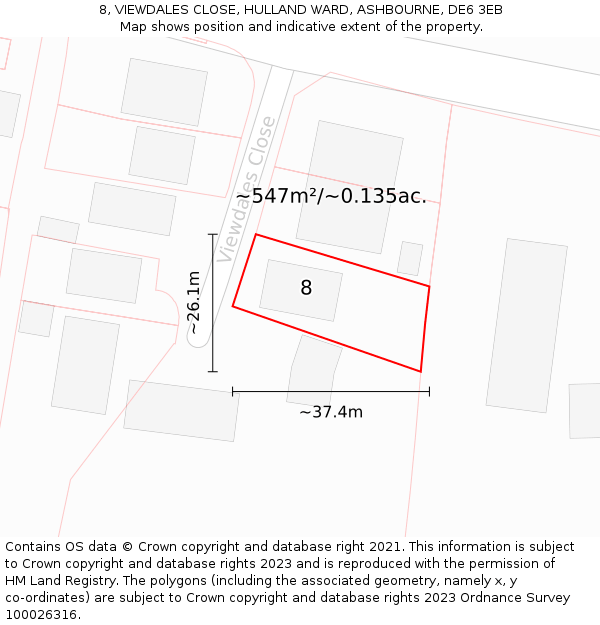 8, VIEWDALES CLOSE, HULLAND WARD, ASHBOURNE, DE6 3EB: Plot and title map