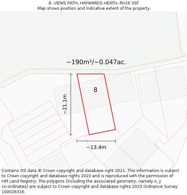 8, VIEWS PATH, HAYWARDS HEATH, RH16 3SF: Plot and title map