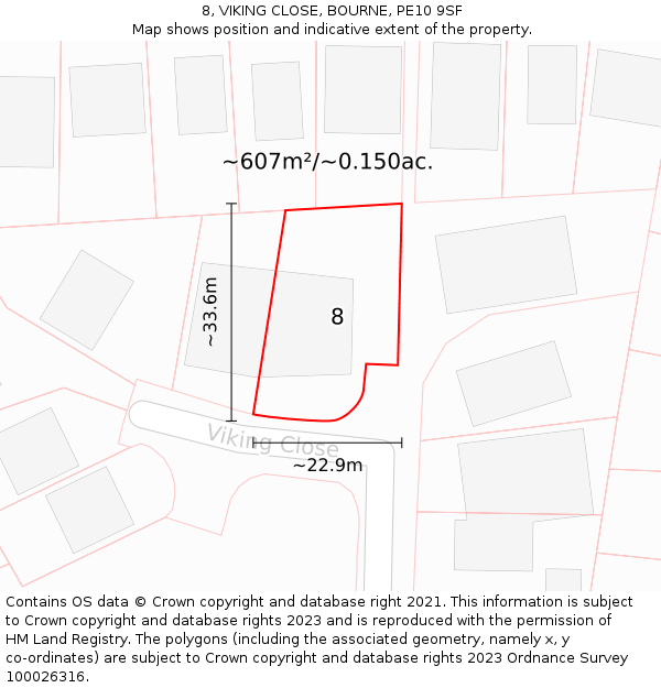 8, VIKING CLOSE, BOURNE, PE10 9SF: Plot and title map