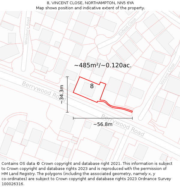 8, VINCENT CLOSE, NORTHAMPTON, NN5 6YA: Plot and title map