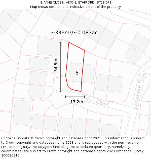 8, VINE CLOSE, HIXON, STAFFORD, ST18 0FE: Plot and title map